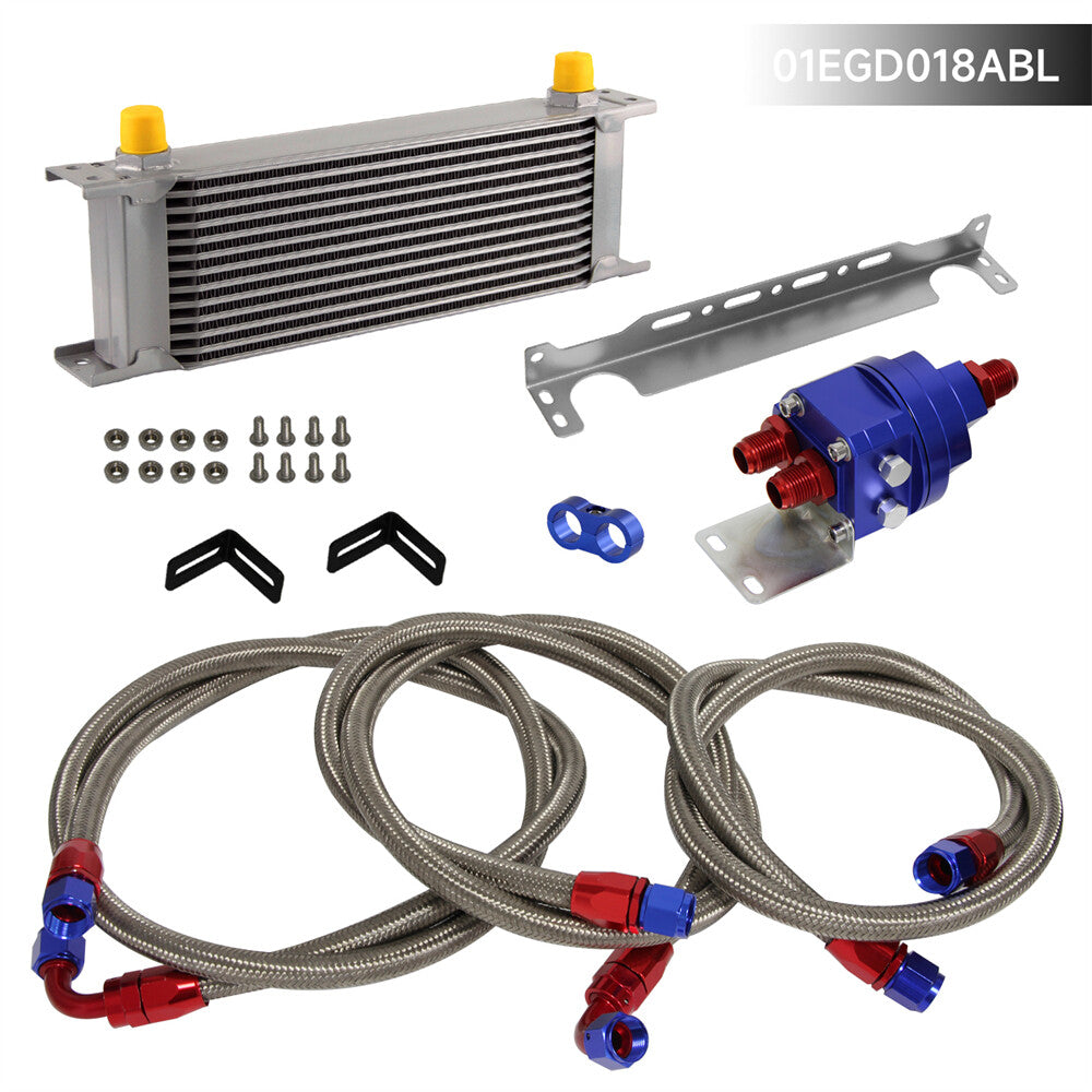 ya 5 8.7 13 Row AN8 Engine Oil Cooler +Relocation Filter Adapter Hose Kit w/Bracket SL