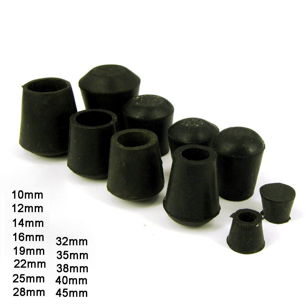 Rubber Chair Leg Caps for 10-45mm Pipes, Black - Non-Slip & Protection