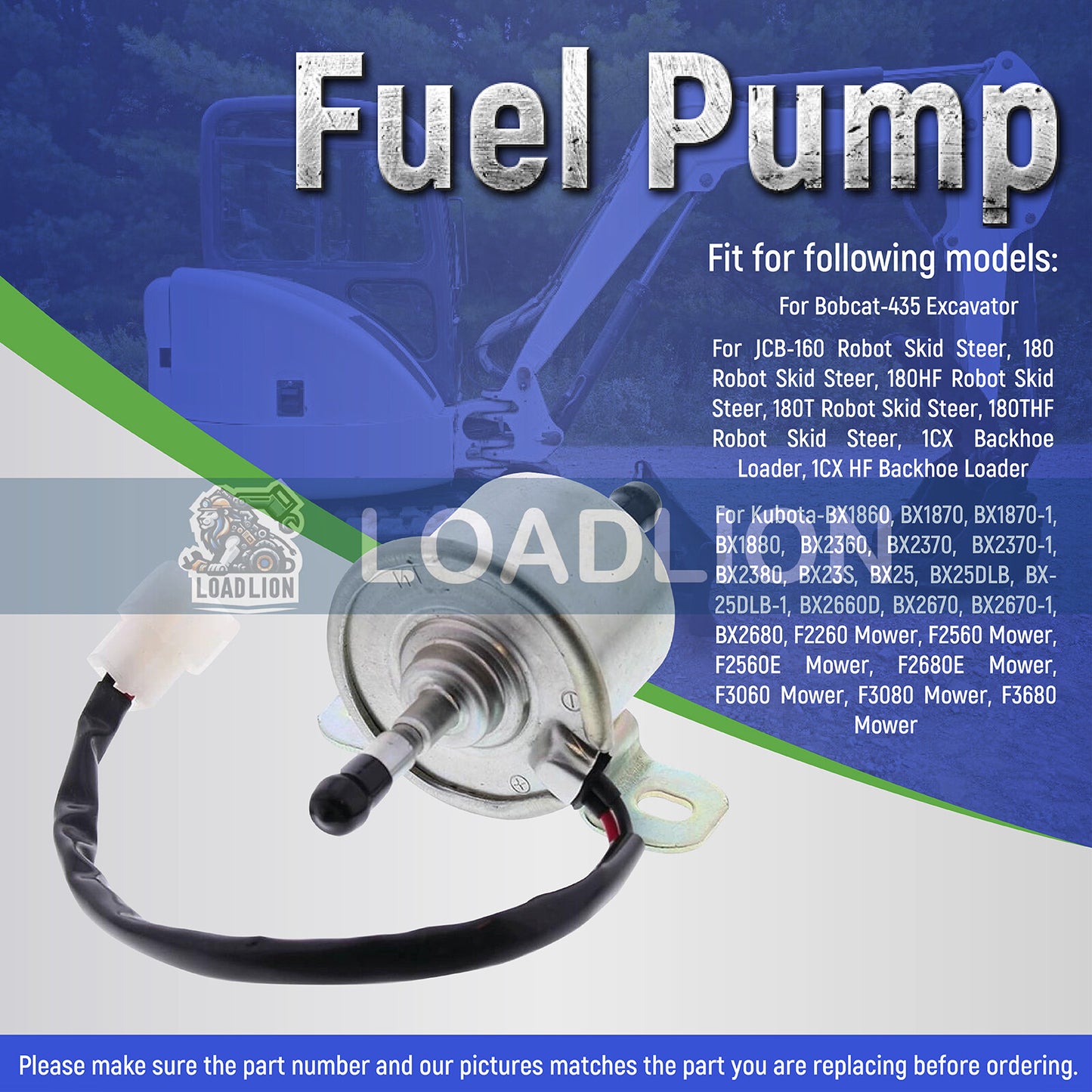 ya 27 7.2 Fuel Pump For Kubota BX25, BX25DLB, BX2660D, BX2670, BX2670-1 BX2680 F2260 Mower