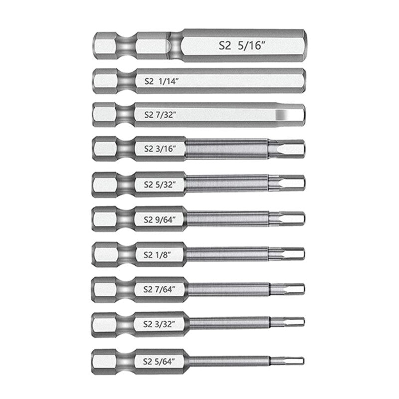 ya 26 10Pcs Screwdriver Bits Steel 5/64 3/32 7/64 1/8 9/64 5/32 3/16 7/32 1/4
