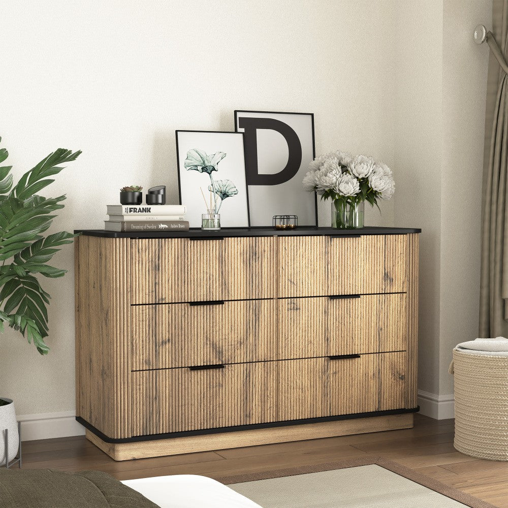 ya 28 Multi-functional Modern 6-Drawer MDF Cabinet - Rounded Corners,Natural Wood