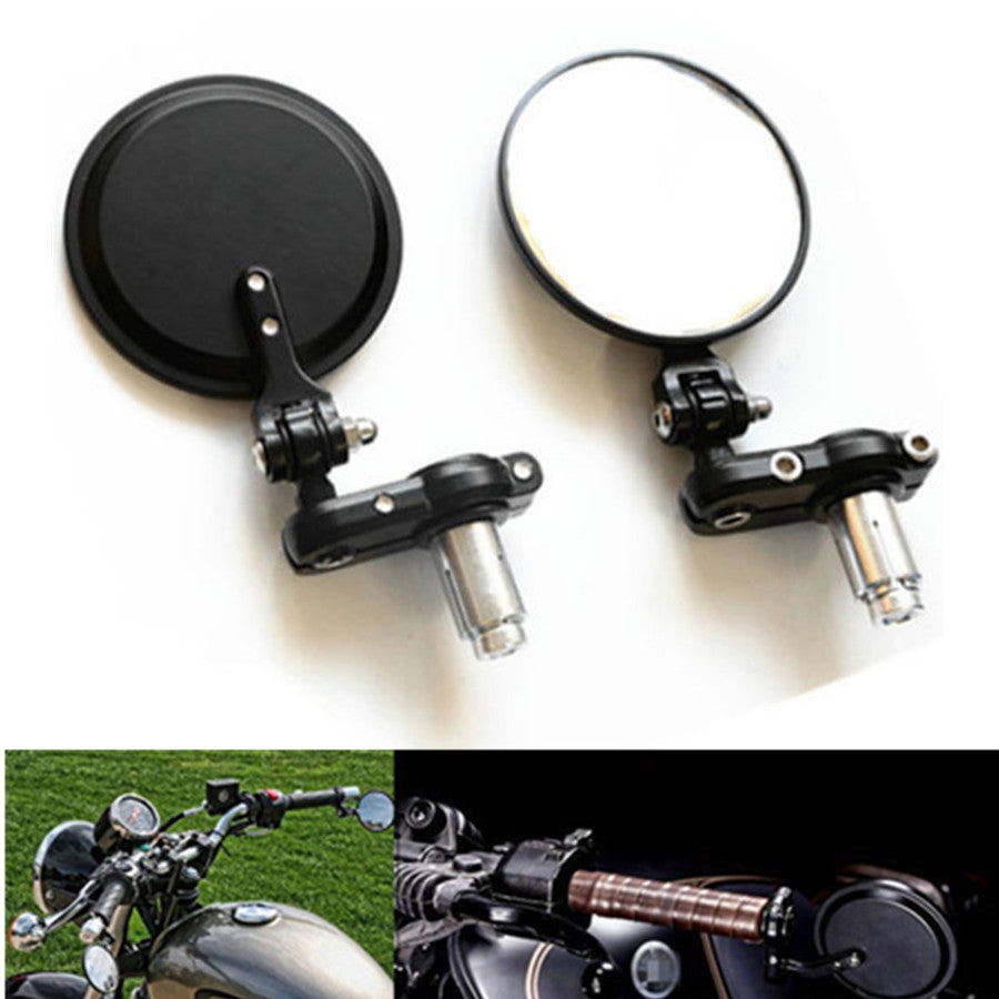 ya 4 6.21 3 Round Black 7/8 Folding Handle Bar End Side Mirror Cafe Racer Bobber Custom