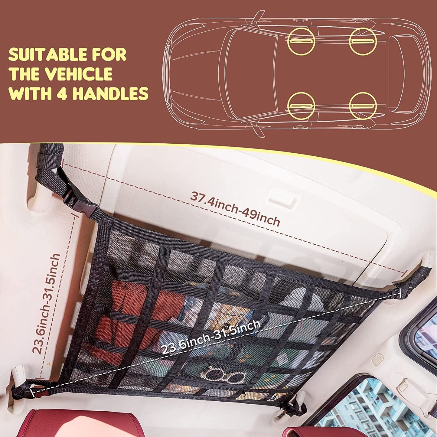 ya 5 6.16.2 31.5 x21.6 Upgrade Car Ceiling Cargo Net Pocket Double-Layer Mesh Car Roof