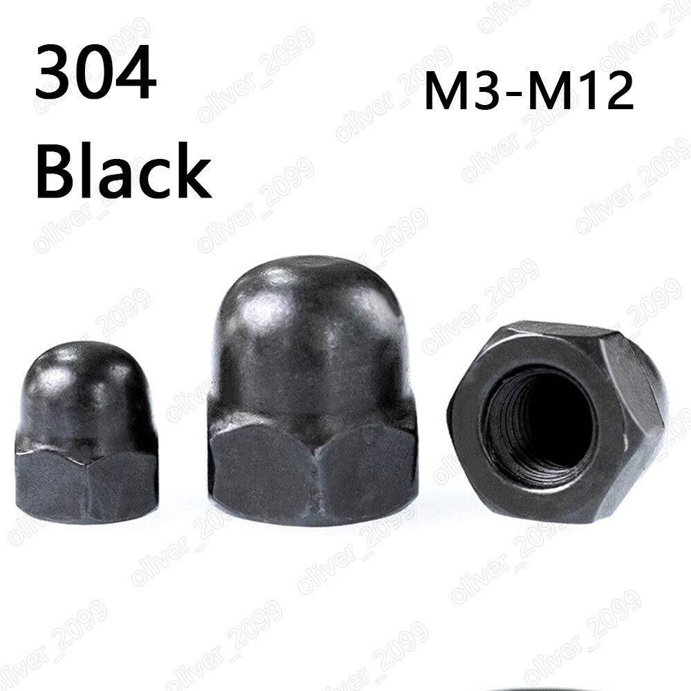 Black 304 Stainless Steel Hex Cap Nuts Hex Acorn Nut M3 M4 M5 M6 M8 M10 M12