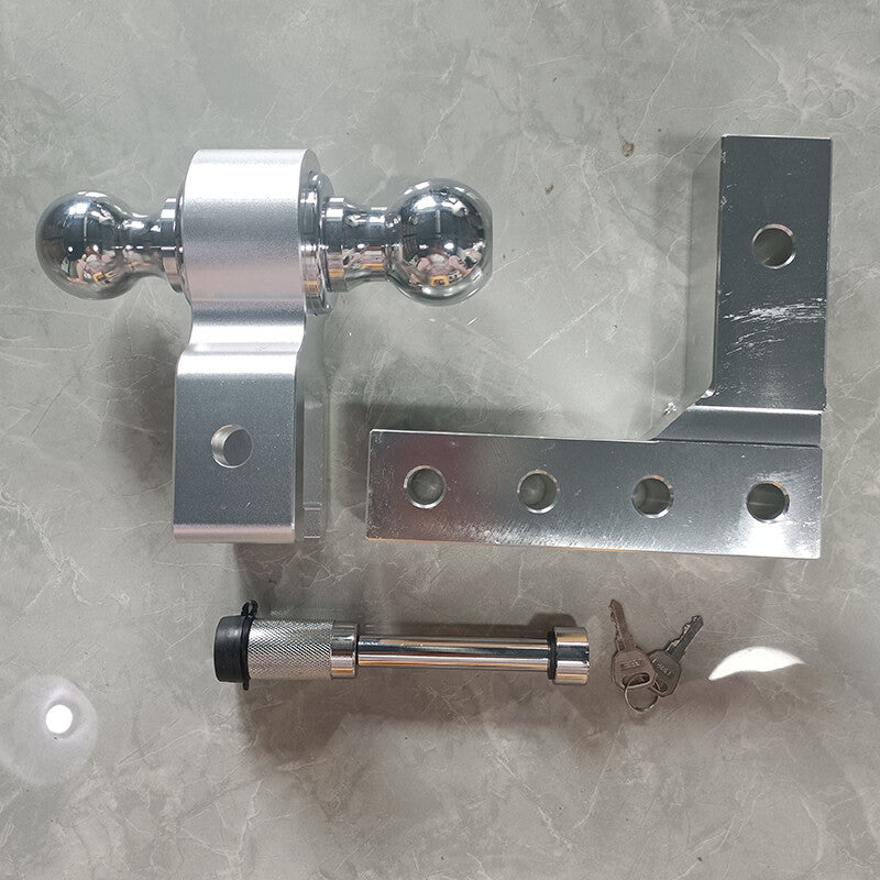 ya 5 8.7 Silver adjustable trailer hitch with double ball mount fits 2-inch receiver and 6-inch drop hitch