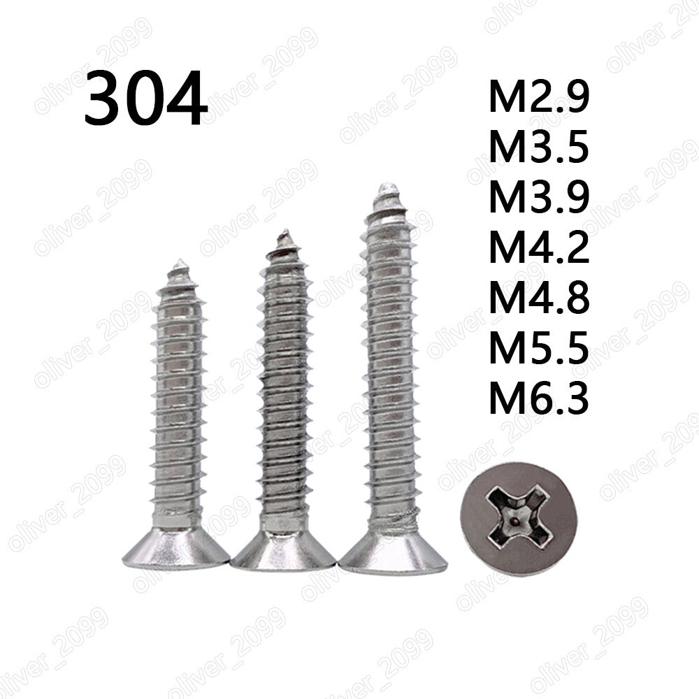 304 Stainless Steel Phillips Countersunk Flat Head Self Tapping Screws M2.9-M6.3