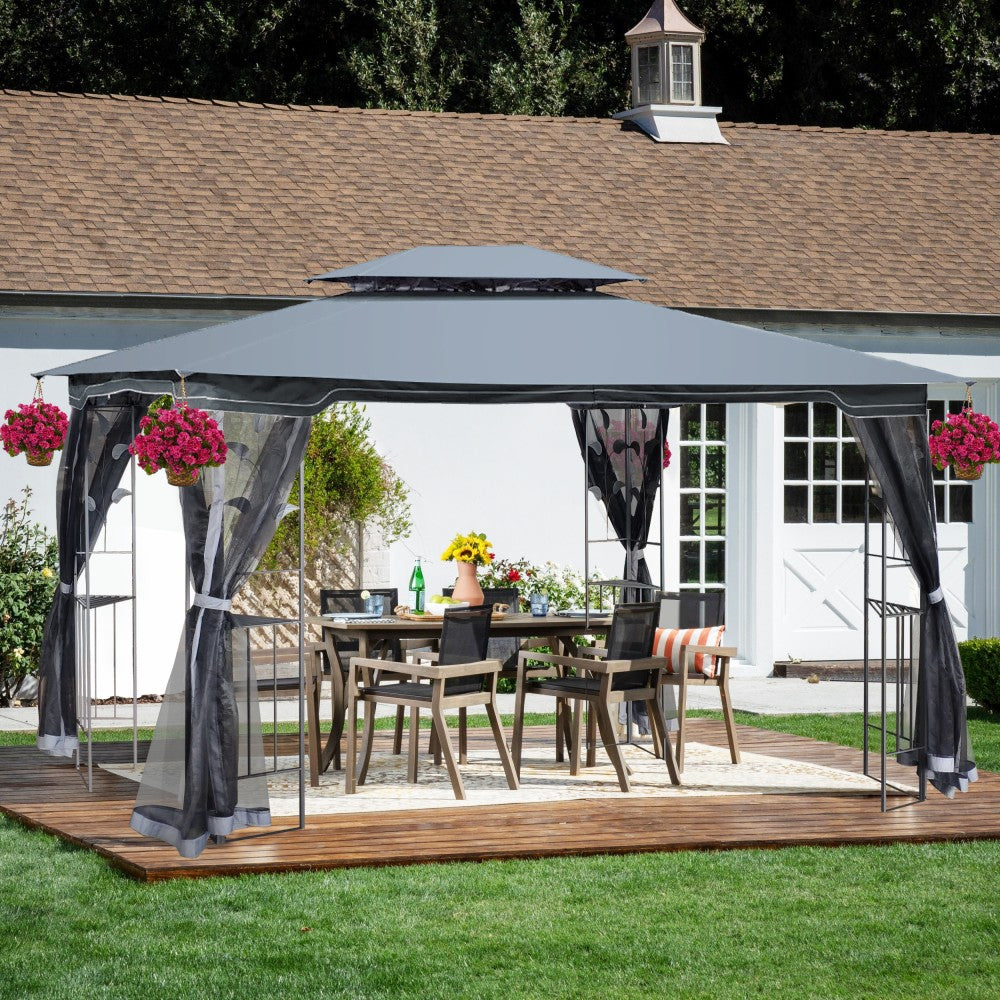 ya 28 13x10 Outdoor Patio Gazebo Canopy Tent With Detachable Mesh Screen,Gray Top