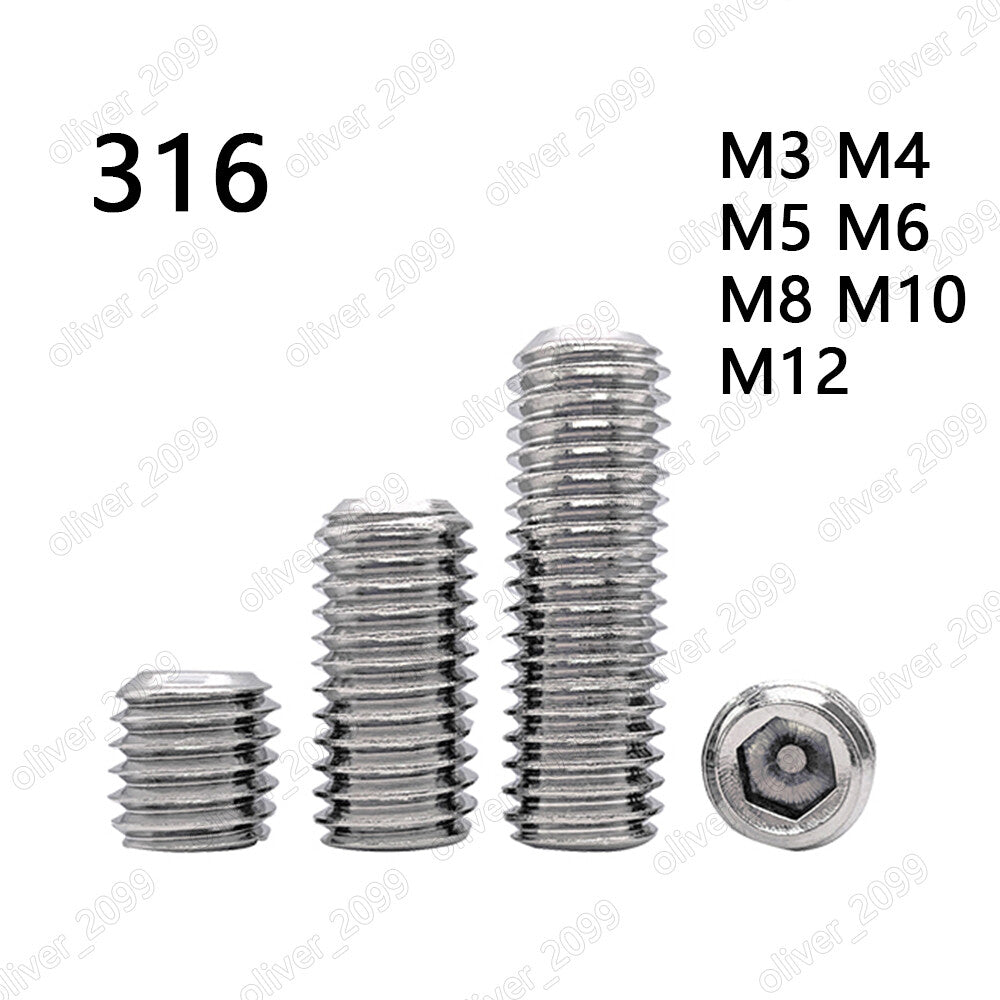 316 Stainless Steel Hex Socket Set Screws Flat Point Grub Screws DIN913 M3-M12