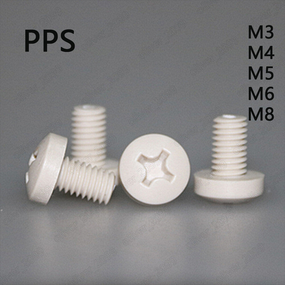 PPS Polyphenylene Sulfide Plastic Phillips Cross Pan Head Screws M3 M4 M5 M6 M8