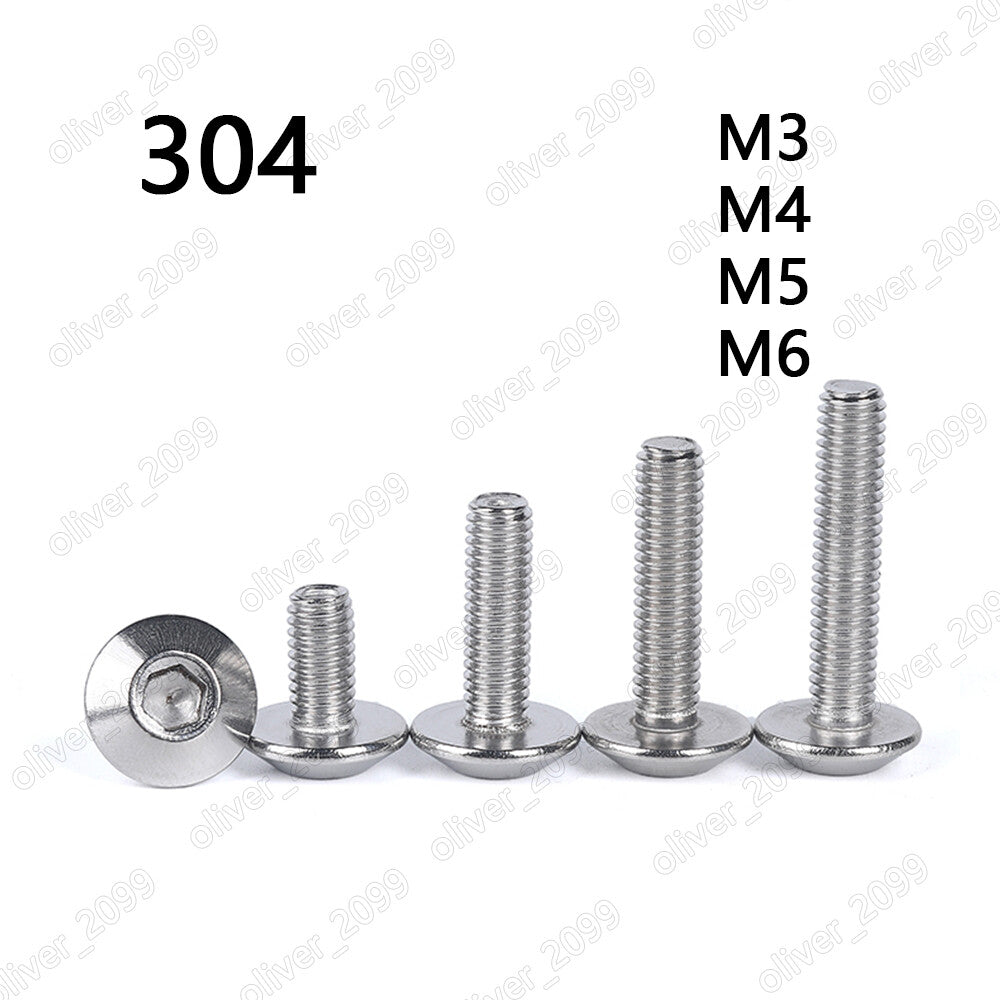 304 Stainless Steel Umbrella Mushroom Shape Hex Socket Bolts Screws M3 M4 M5 M6