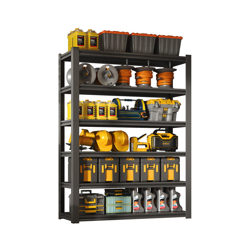 ya 28 82 H Black 6 Tier Metal Storage Shelves Adjustable Garage 2400LBS Heavy Duty