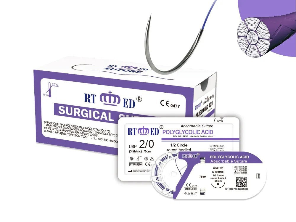 Polyglycolic Acid Suture75cm (PGA)2/0 Braided made of polyglycolic acid fibers