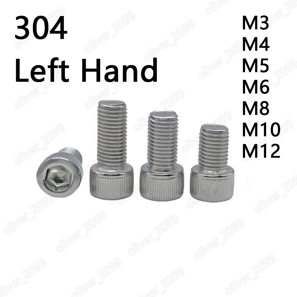 304 Stainless Steel Hex Socket Bolts Cap Head Screws Left Hand Thread M3 M4-M12