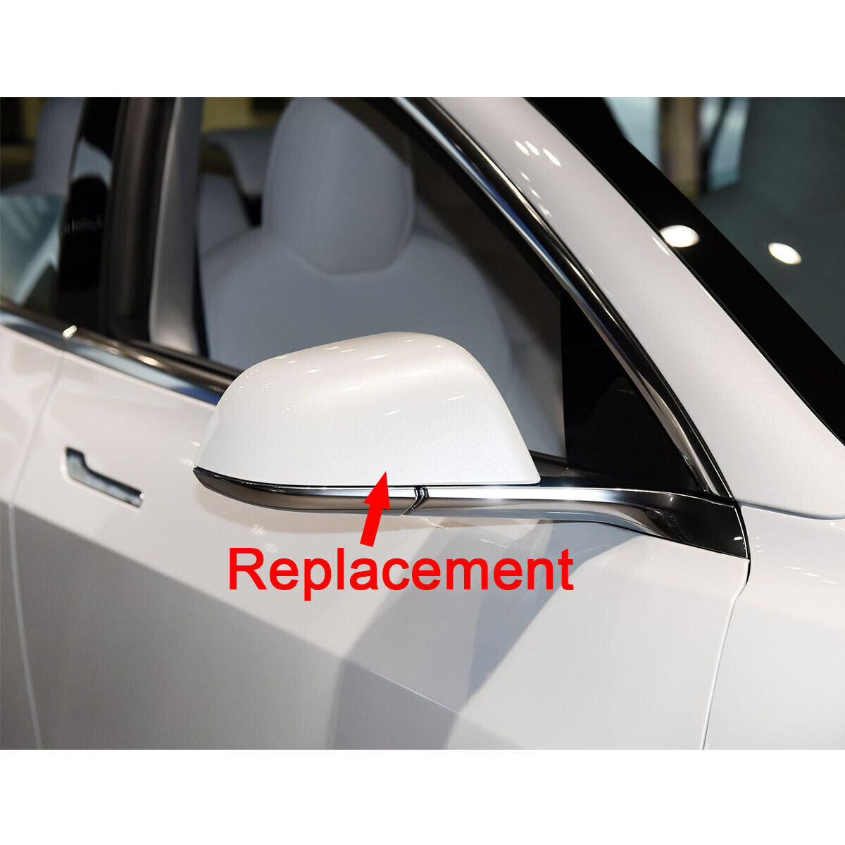 ya 1 8.5.3 White skull cap on right exterior mirror for 2017 - 2019 for Model 3