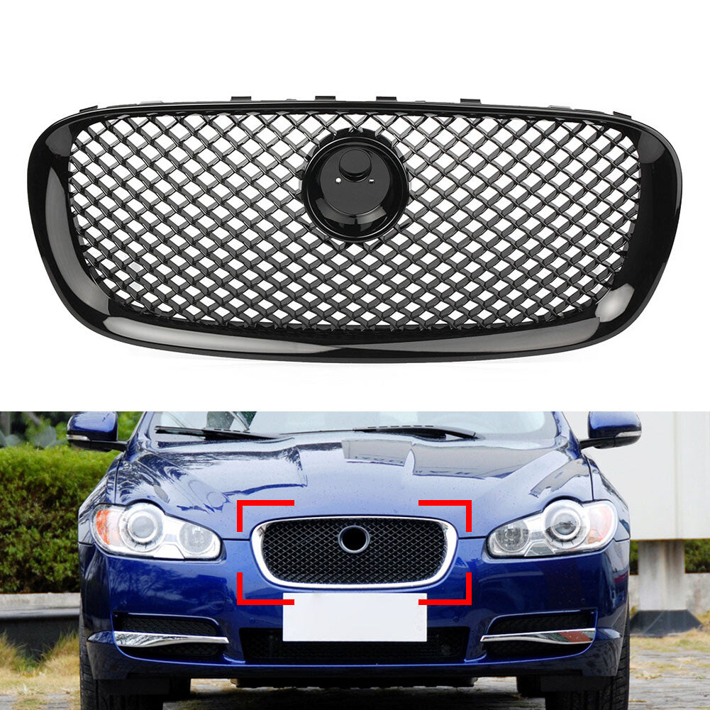 ya 3 6.23 1X Car Front Bumper Grille Grill ABS Fit for Jaguar XF 2008-2011 10 All Black