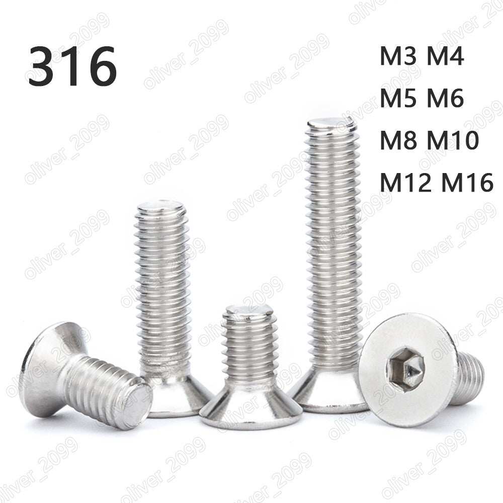 316 Stainless Steel Hex Socket Bolts Countersunk Flat Head Screws M3-M16