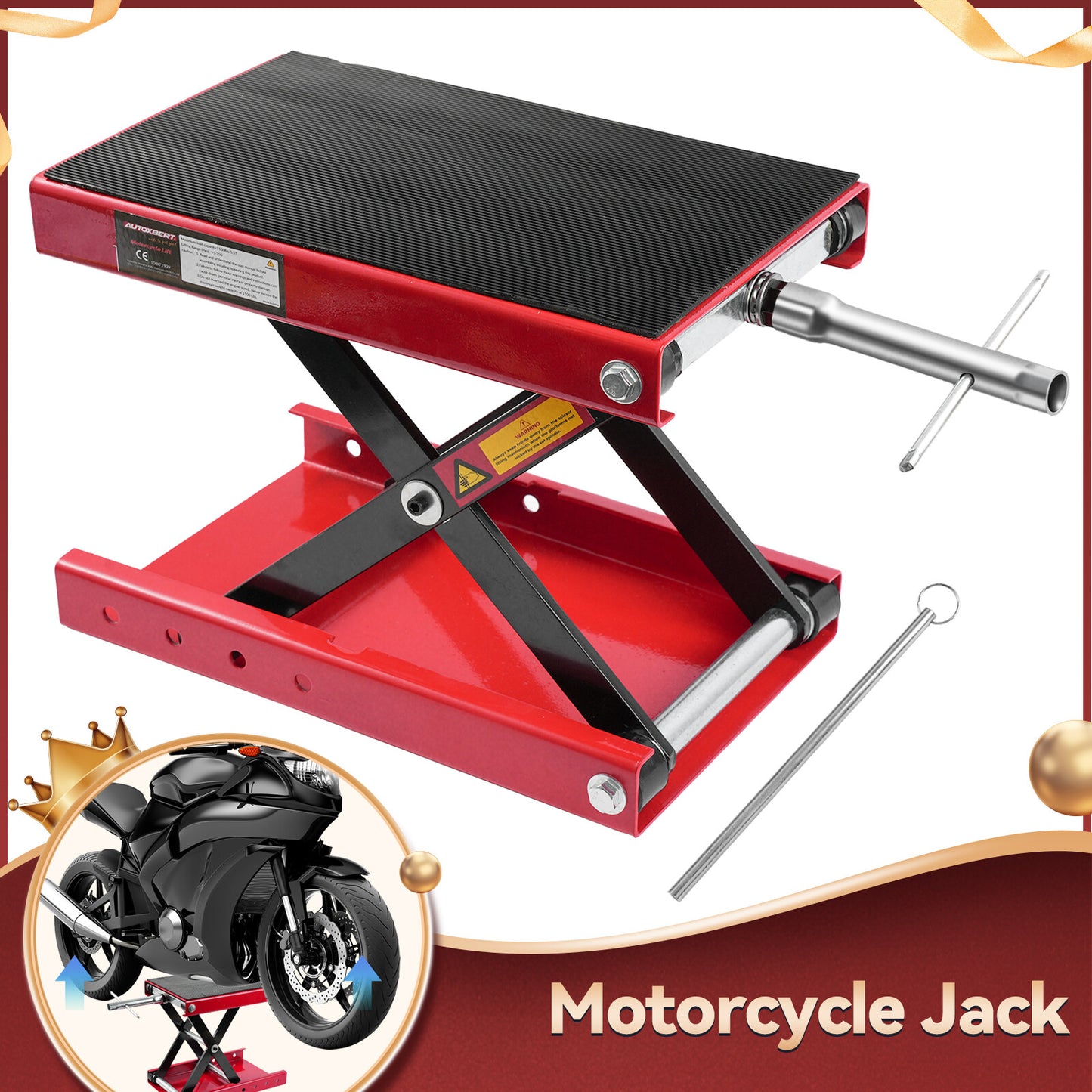 ya 1 6.30 1100lb Motorcycle Scissor Jack Lift Wide Deck T Handle Hoist Stand ATV Bike USA