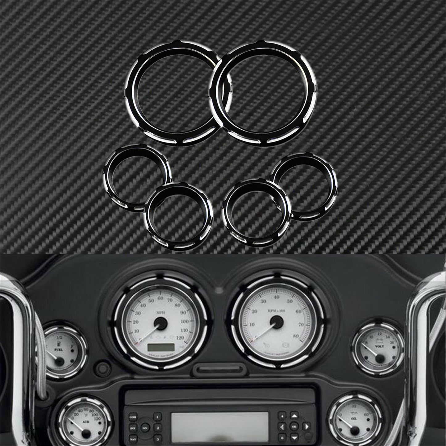 ya 2 6.29 2 Gauge 4 Speedometer Burst Bezel Fit for Harley Electra Street Glide 96-13