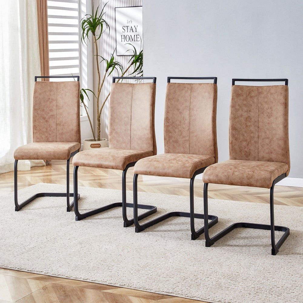 ya 28 Modern Brown Dining Chairs Set of 4, C-Shaped Black Metal Legs for Dining Room