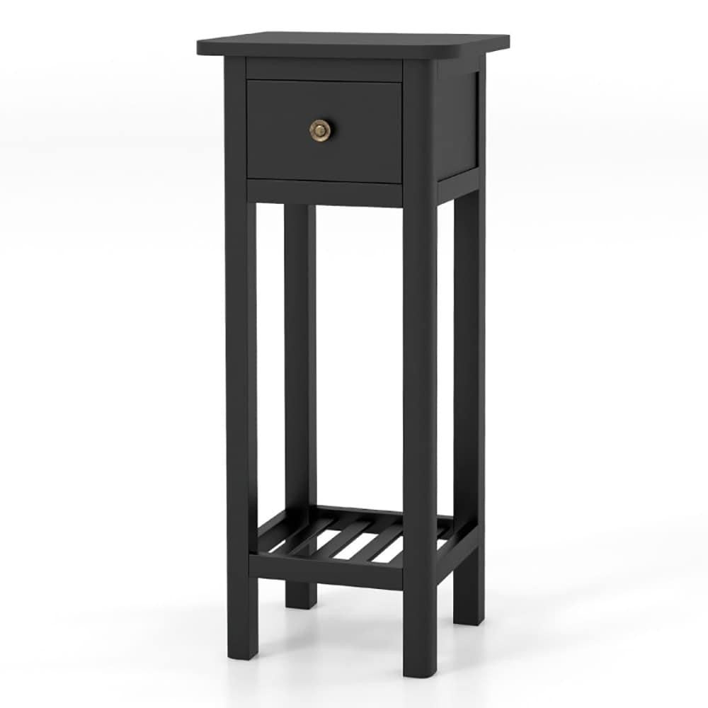 ya 28 Black 2 Tier Slim Nightstand Bedside Table With Drawer Shelf