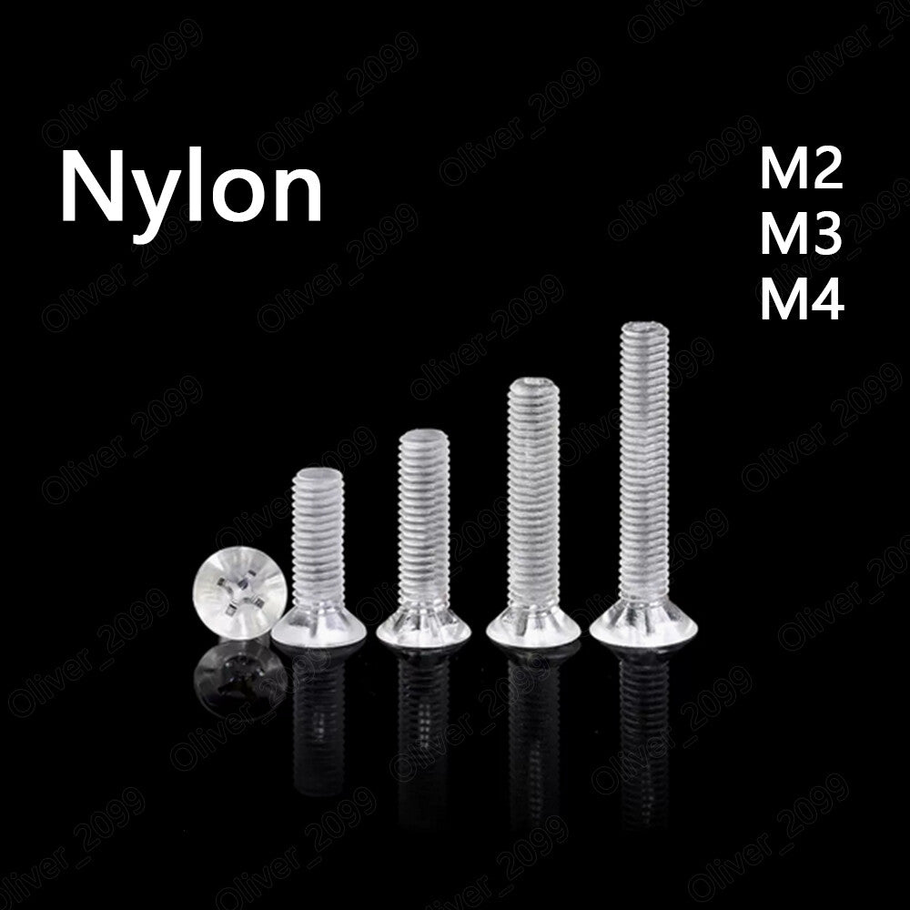 Transparent Plastic Nylon Phillips Cross Countersunk Flat Head Screws M2 M3 M4