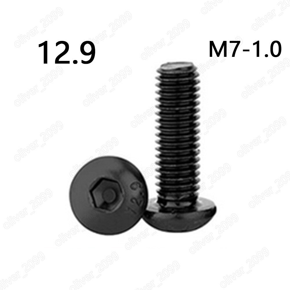 M7 Hex Socket Bolts Button Head Screws Black 12.9 Steel Length 12 - 60mm