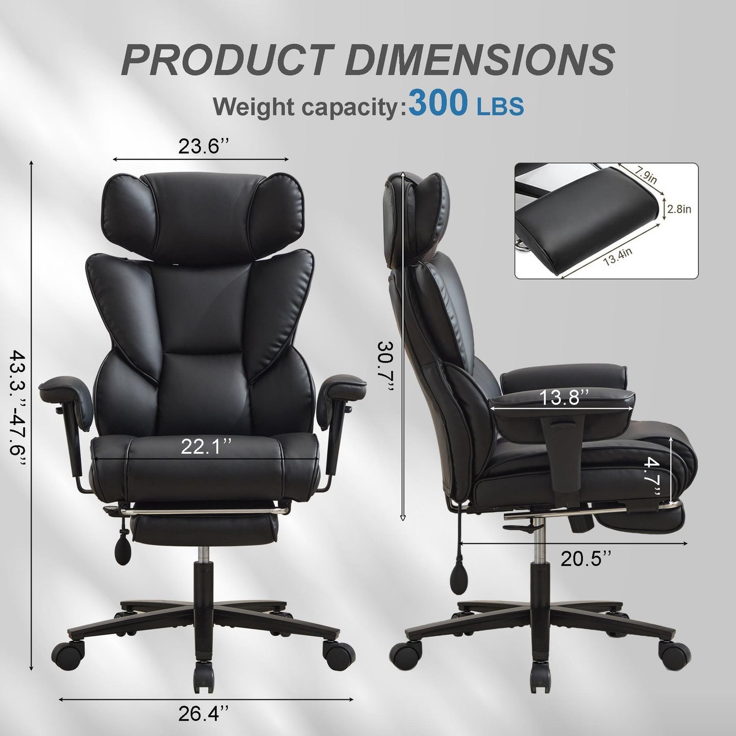 ya 16 Black Ergonomic Gaming Chair W/Footrest Adjustable Headrest Leather