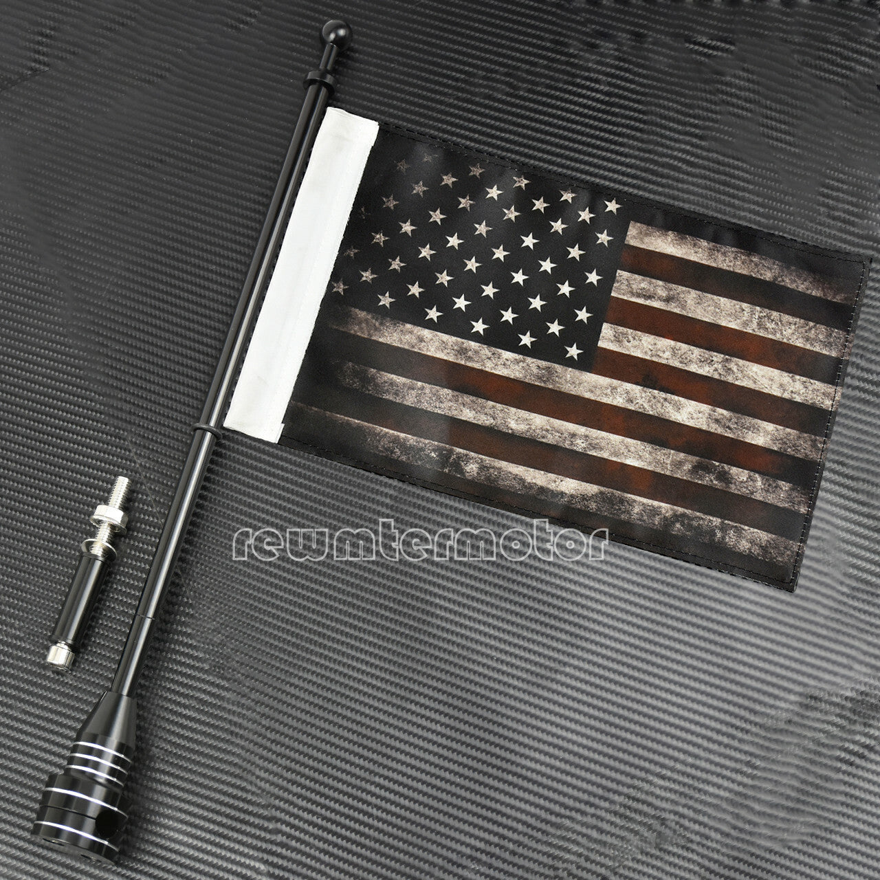 ya 1 7.3 Retro America Flag Rear Side Mount Luggage Rack Black Flag Pole Fit for Harley