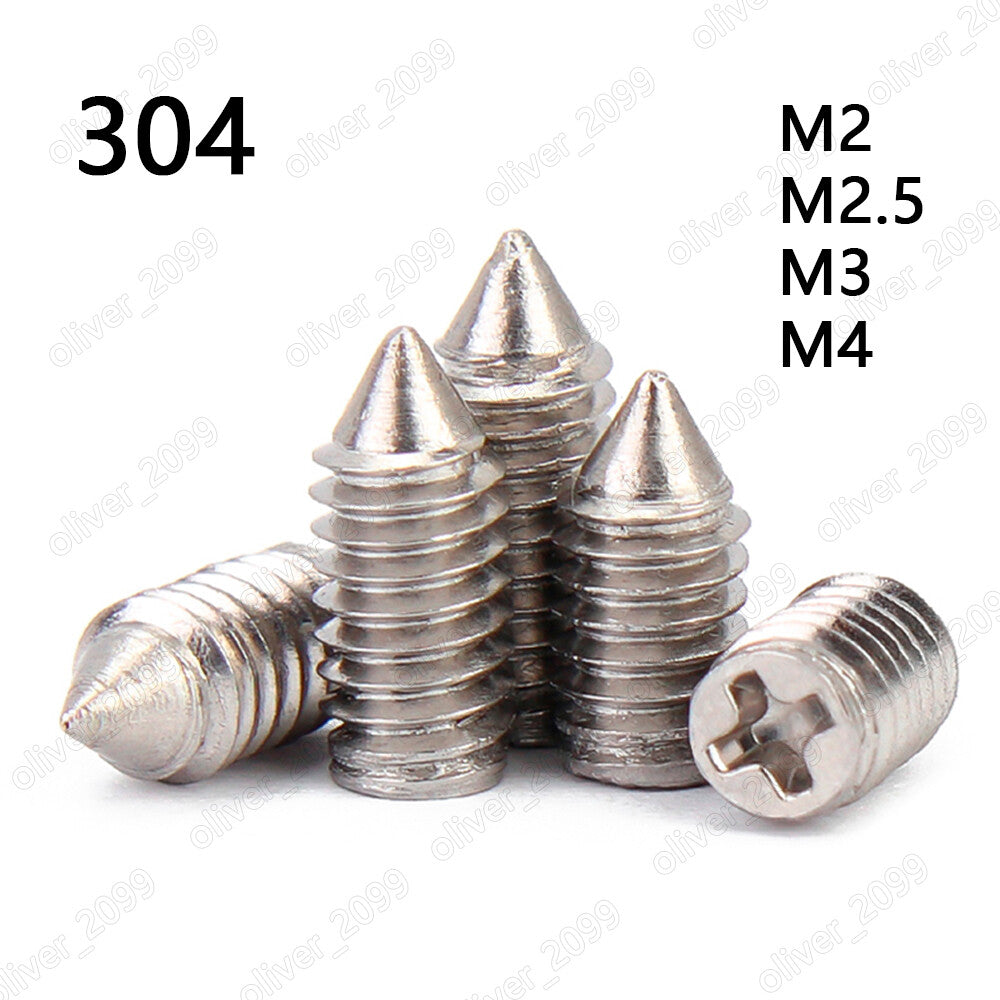 304 Stainless Steel Phillips Set Screws With Cone Point M2 M2.5 M3 M4