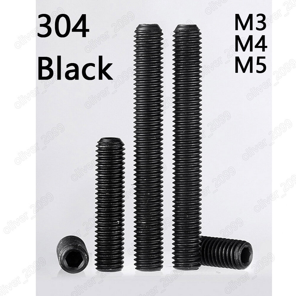 Black 304 Stainless Steel Hex Socket Set Screws Cup Point Grub Screws M3 M4 M5