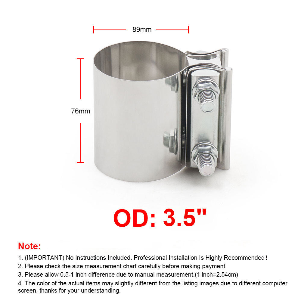 ya 1 6.30 2Pcs 3.5 T304 Stainless Steel Butt Joint Band Muffler Pipe Clamp Sleeve