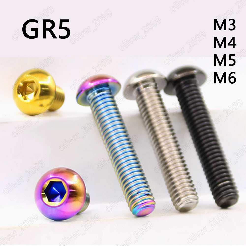 Colorful Titanium GR5 Hex Socket Bolts Button Head Screws M3/M4/M5/M6/M8