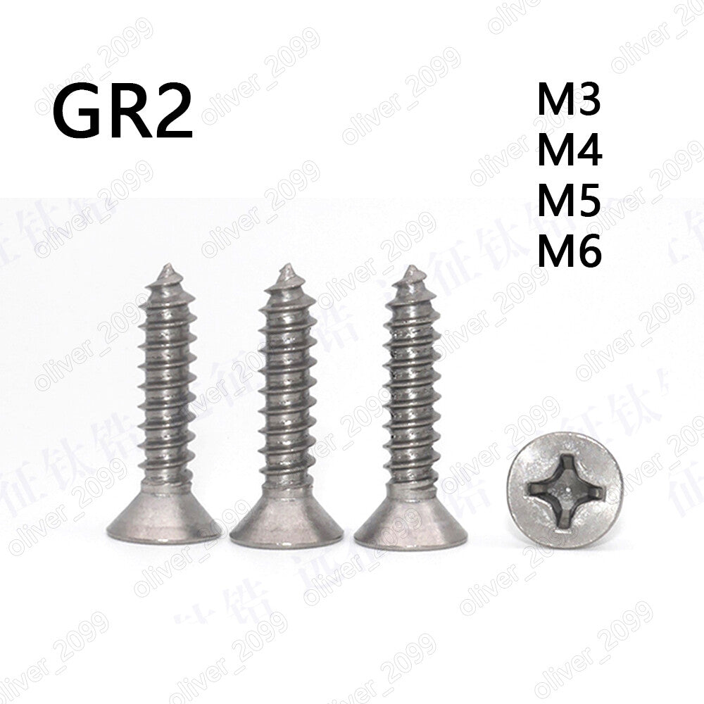 Titanium GR2 Phillips Cross Countersunk Flat Head Self Tapping Screw M3 M4 M5 M6