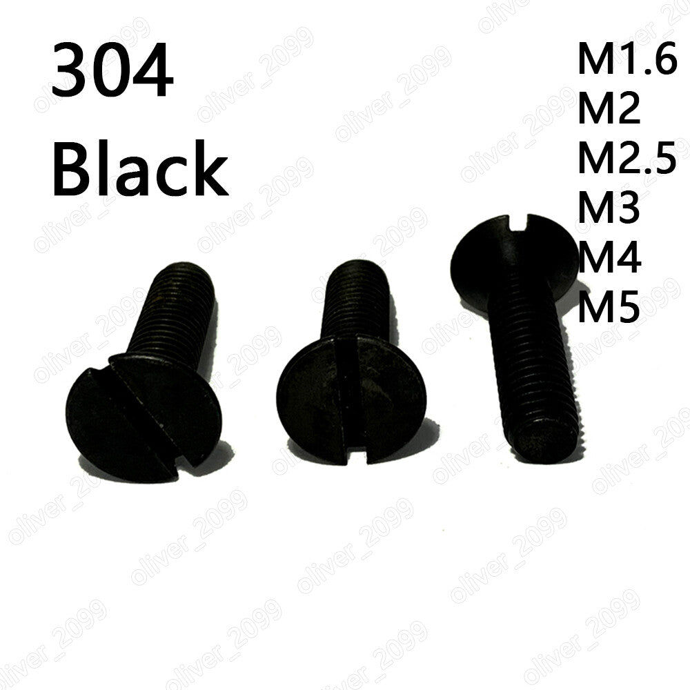 Black 304 Stainless Steel Slotted Countersunk Flat Head Screws M1.6 M2 M3 M4 M5