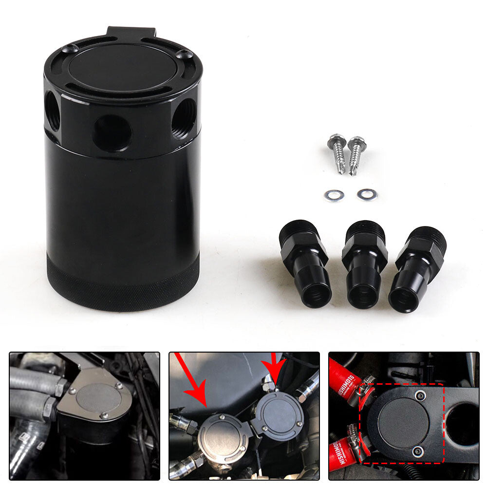 ya 1 8.5.1 Universal 3 Port Oil Tank Reservoir Black 2 Inlet 1 Outlet