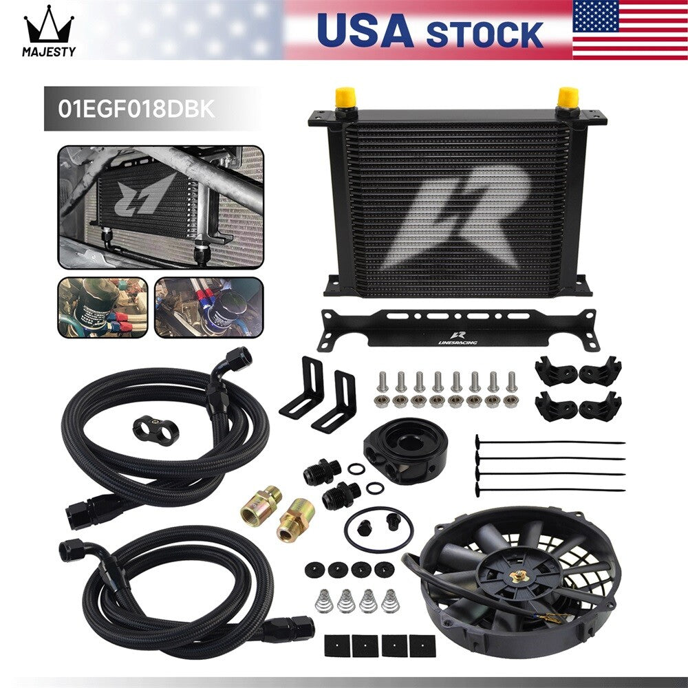 ya 5 6.15 LR 30 Row AN10 Oil Cooler Kit+Filter Adapter Hose Kit +7 Electric Fan Kit Black