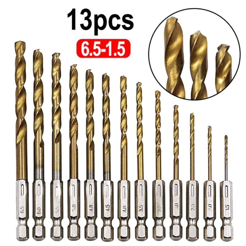 ya 25 13PCS/SET 1.5-6.5MM HSS High Speed Steel for Coated 1/4 Shank Drill