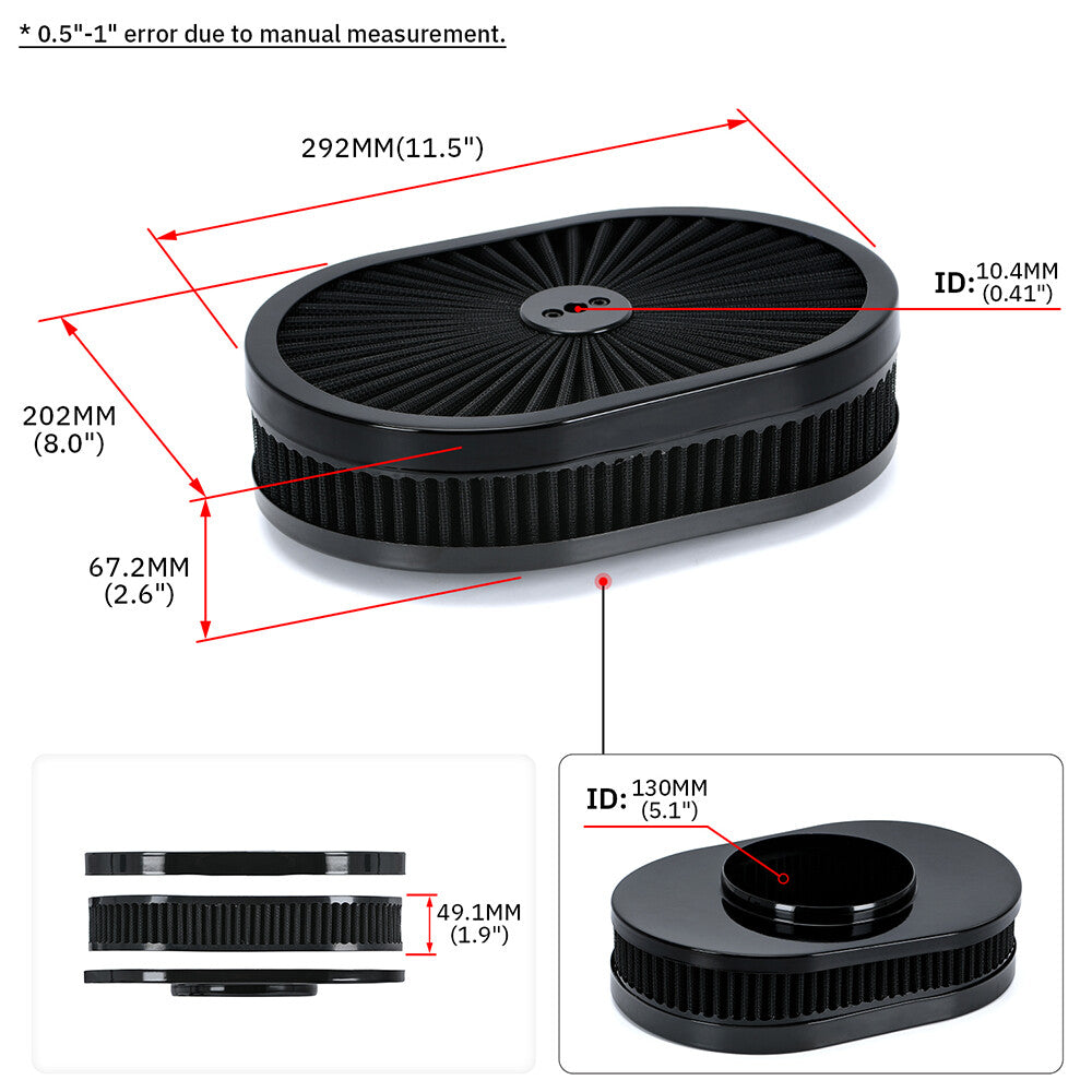 ya 5 8.7 12 Oval Fully Black Air Cleaner Element For 5-1/8¡± Carb Holley Edelbrock Etc