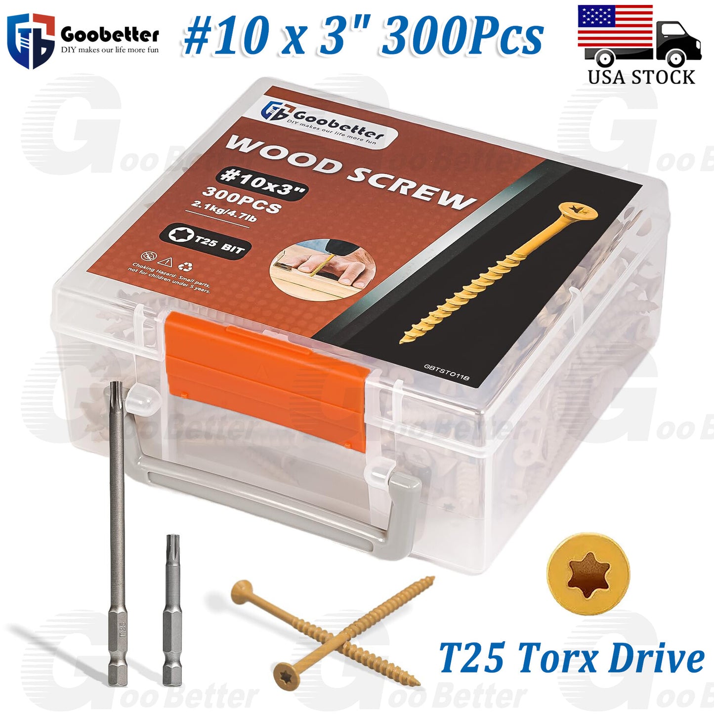 #10 x 3 Deck Screws T25 Torx Drive Self Tapping Wood Decking / Fencing Screws