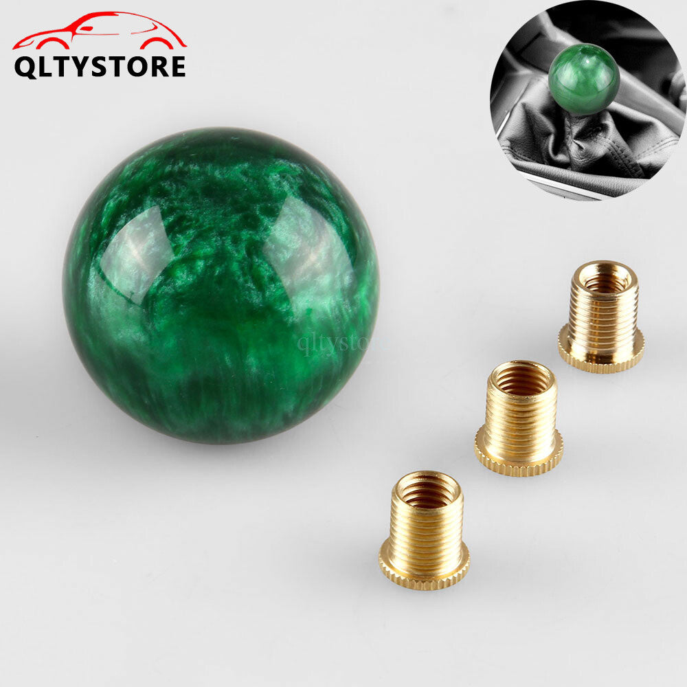 ya 11 6.5 1* Marble Style Round Ball Shift Knob Gear Shifter Head w/3 Adapters Dark Green