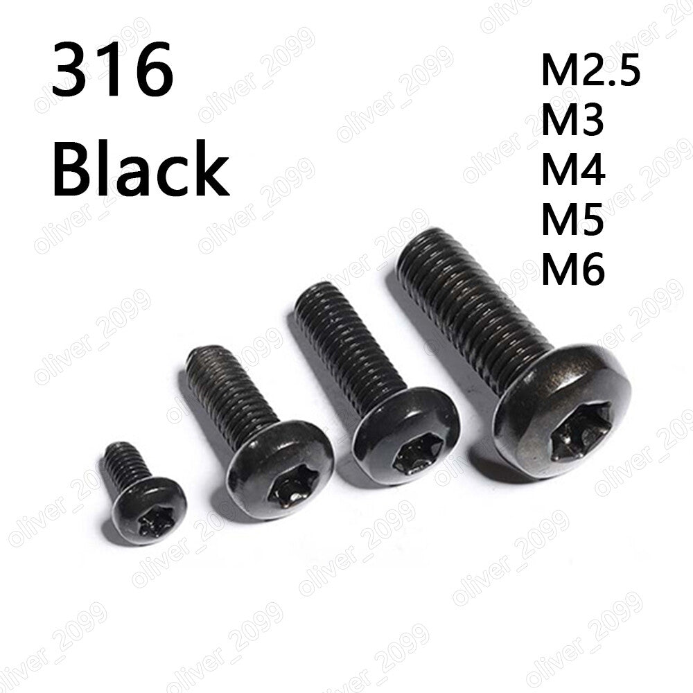 Black 316 Stainless Steel Torx Soket Pan Head Screws M2.5 M3 M4 M5 M6