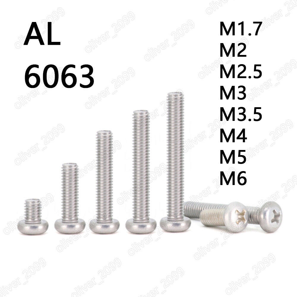 Aluminum Alloy 6063 Phillips Cross Pan Head Screws M1.7 M2 M2.5 M3 M3.5 M4 M5 M6