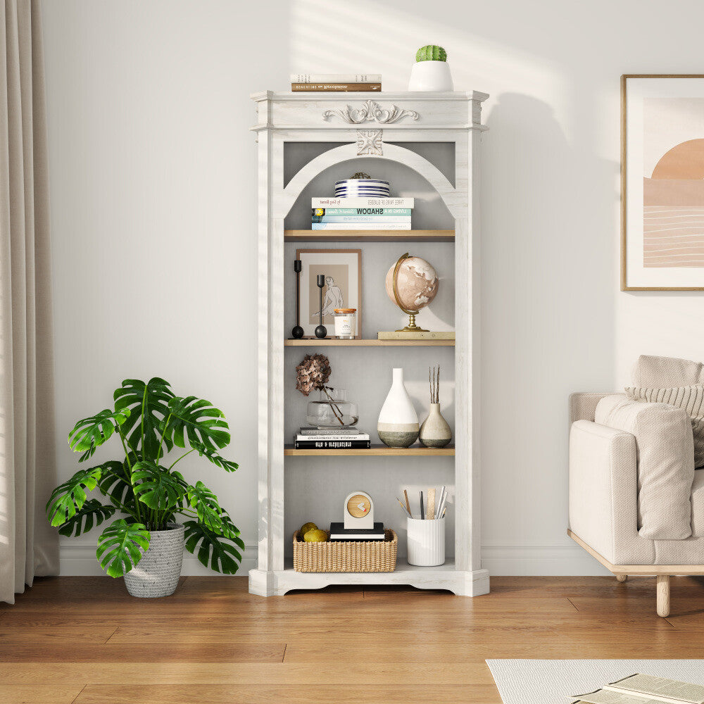 ya 28 4 Tiers Antique 65'' Tall Bookcase Antique White for Home Office/Living