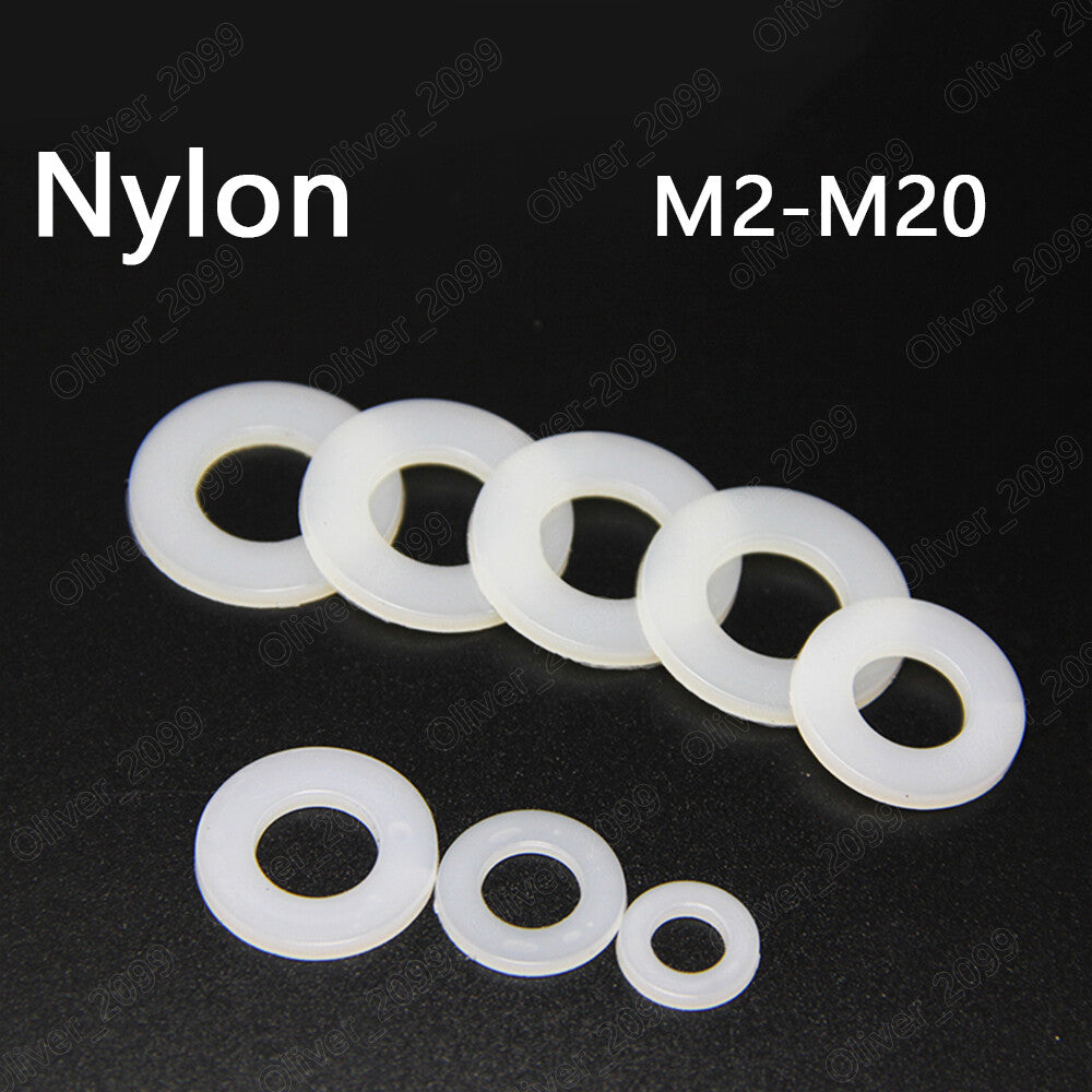 White Plastic Nylon Flat Washers Insulation M2 M2.5 M3 M4 M5 M6 M8 M10 M12-M20