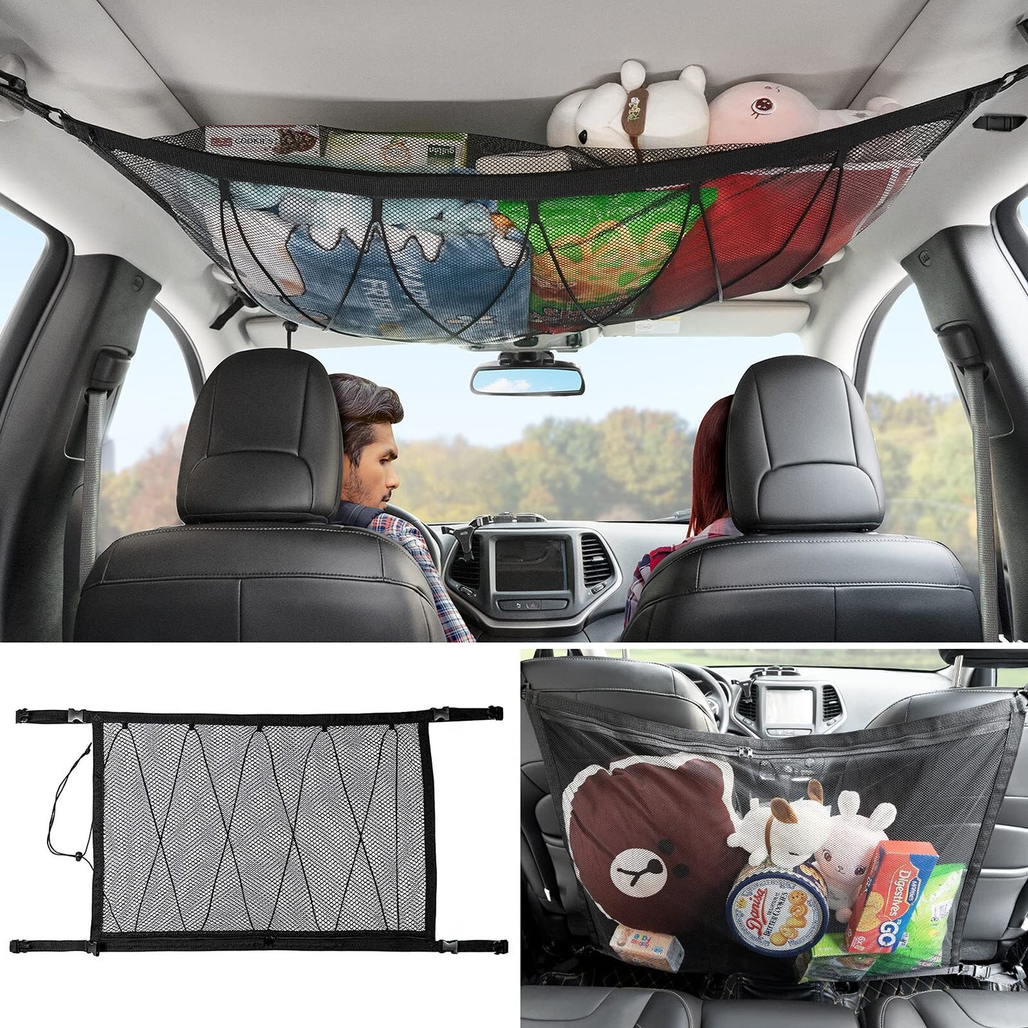 ya 5 6.16.2 for Jeep Double Layer Car Roof Top Ceiling Cargo Net Pocket Mesh Bag Accessory
