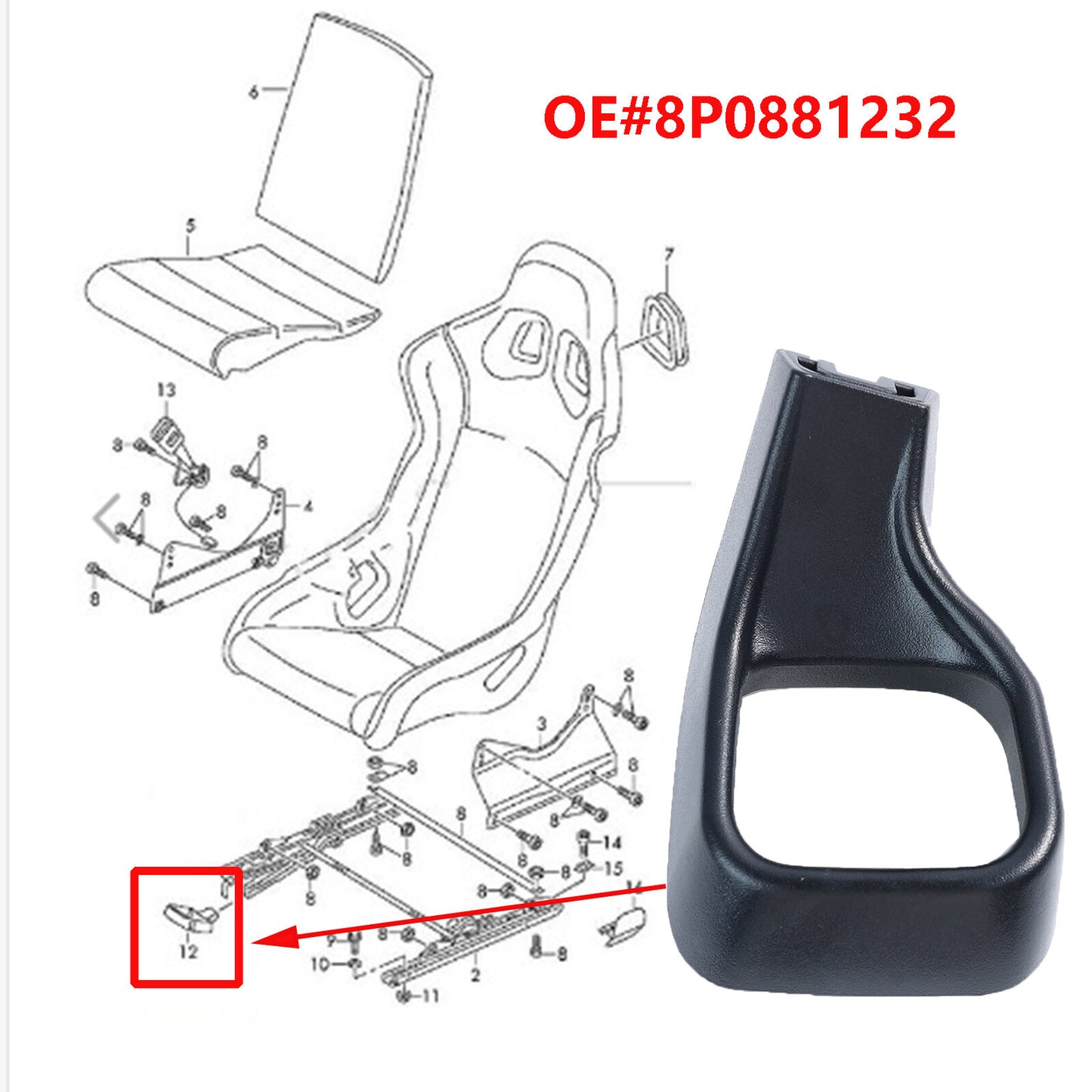 ya 5 8.7 for SEAT Adjustment Handle Lever Front Right Black for Audi A3 8P TT 8J R8 8P0881232