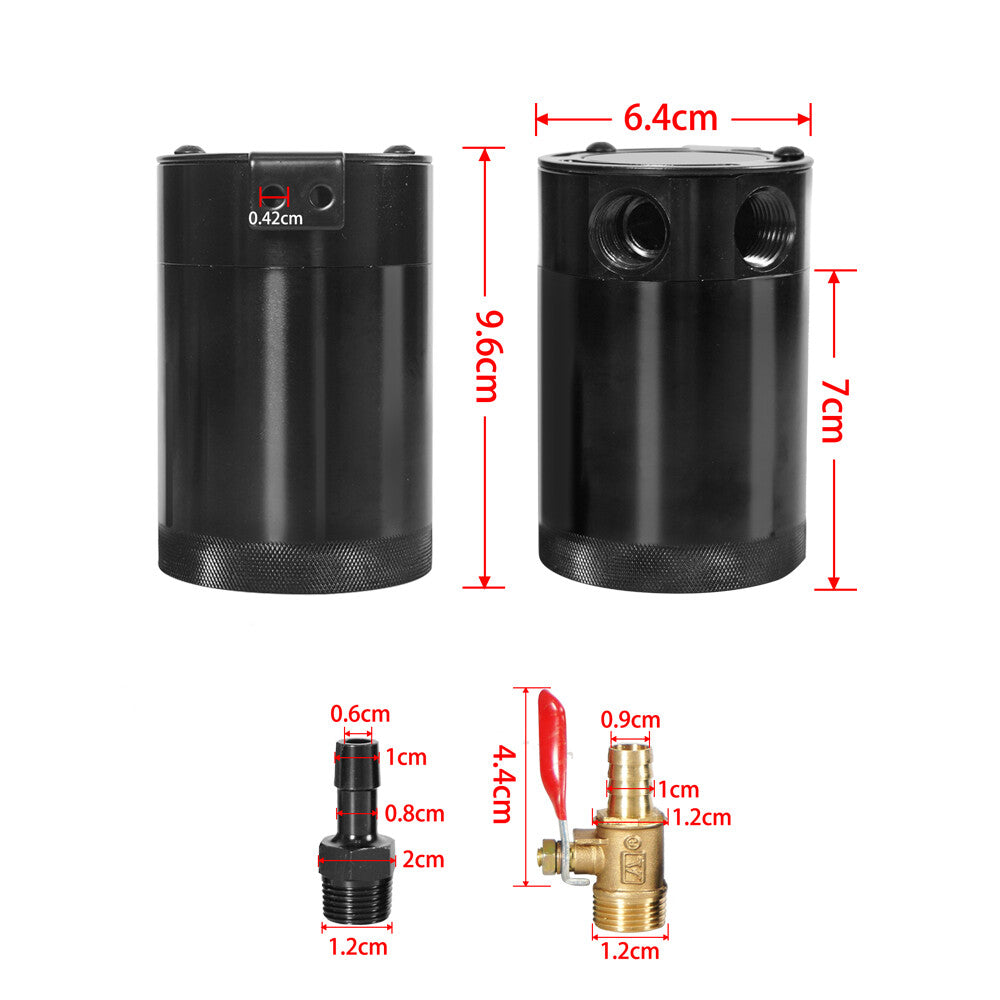 ya 1 8.5.2 Black Oil Catch Can Kit 2 Port 300ml Tank Confused Reservoir with Oil Drain Valve