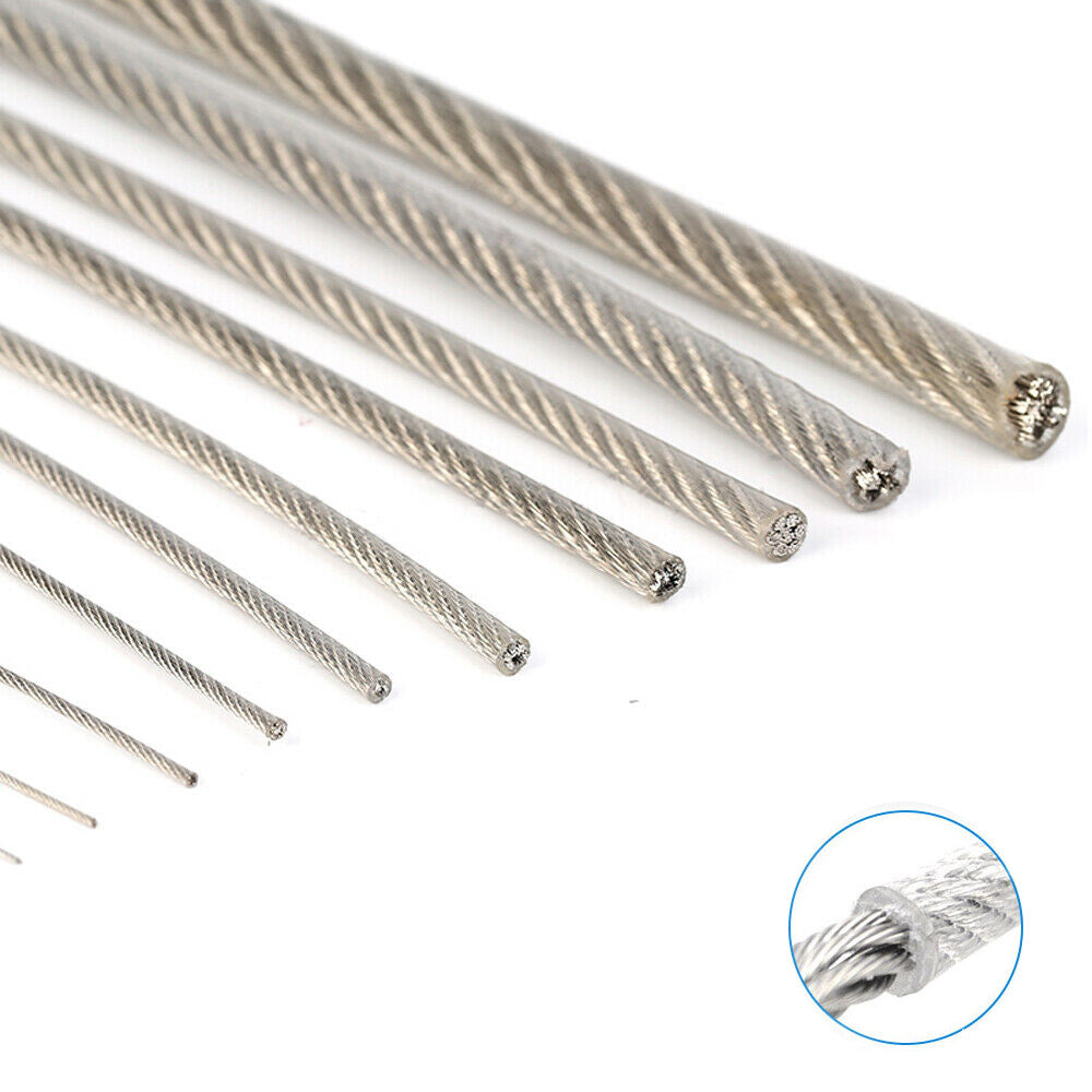 304 Stainless Steel Wire Rope Cable Clear PVC Vinyl Coated 1 1.5 2 3 4 5 6 8mm
