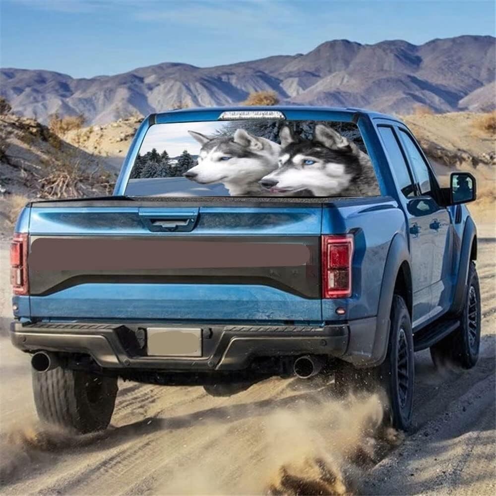 ya 1 7.8 Car Rear Window Sticker Husky Dogs Decals Rear Window Decals for SUV CAR 53*14 .