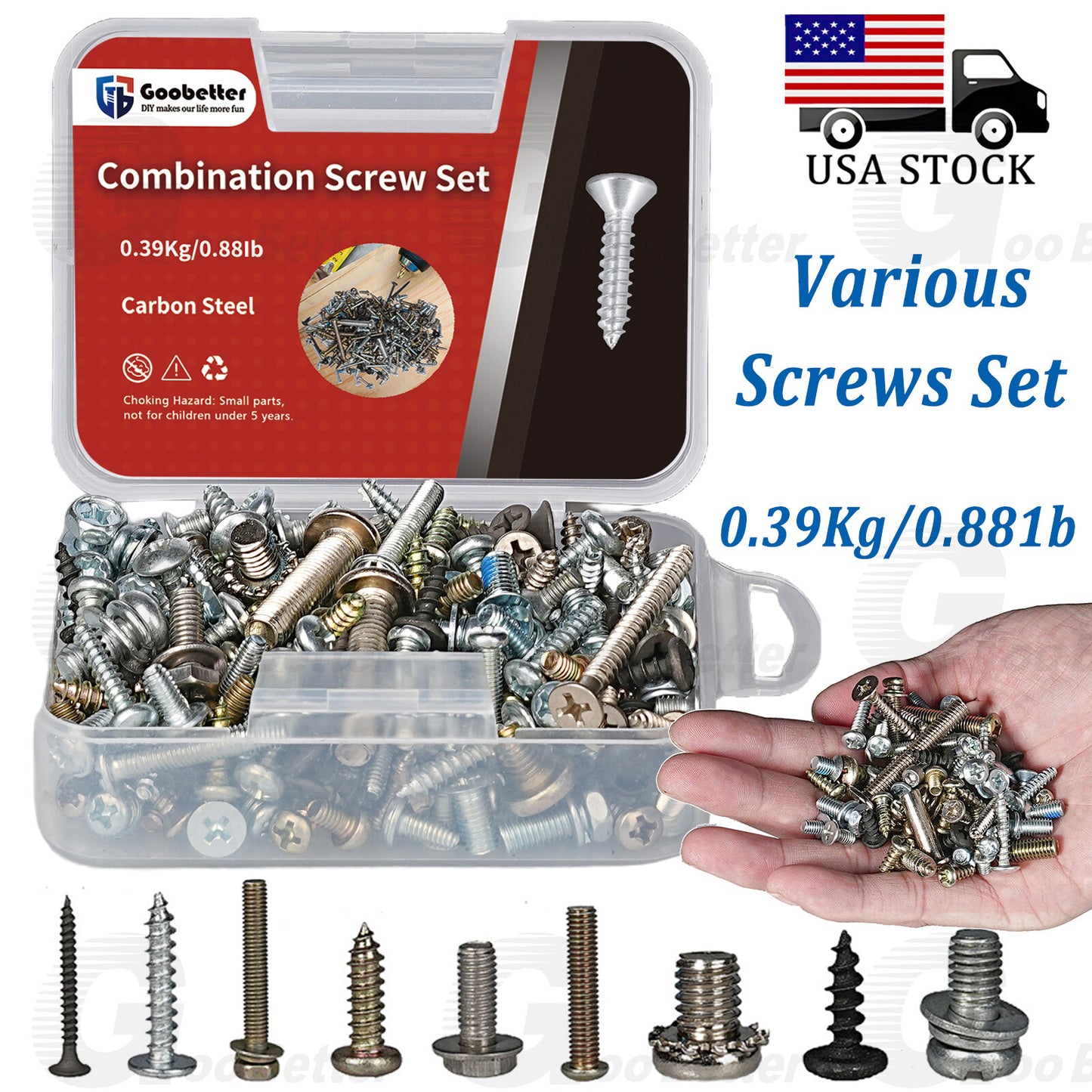 Various Screw Bolt Sets Flat Hex Oval Pan Round Socket Cap Head Screw Assortment